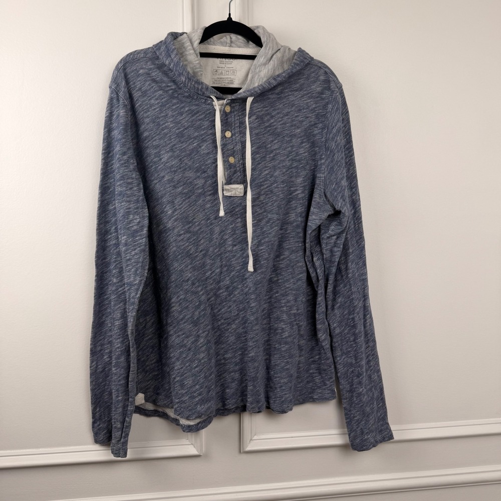 Vince Mens Blue Slub Knit Cotton Henley Hoodie Long Sleeve Shirt Large